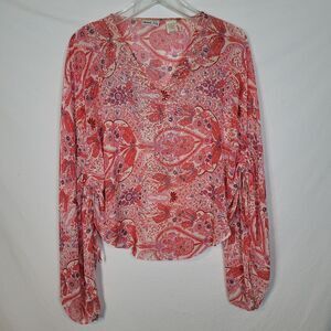 VTG Sweet Lily Boho Fairy Festival S/M PinkTop Split Flutter Sleeves Sparkly